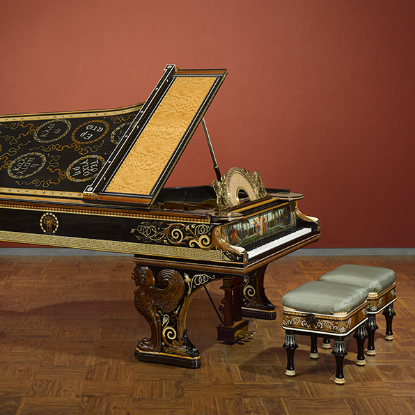 MODEL D PIANOFORTE AND STOOLS